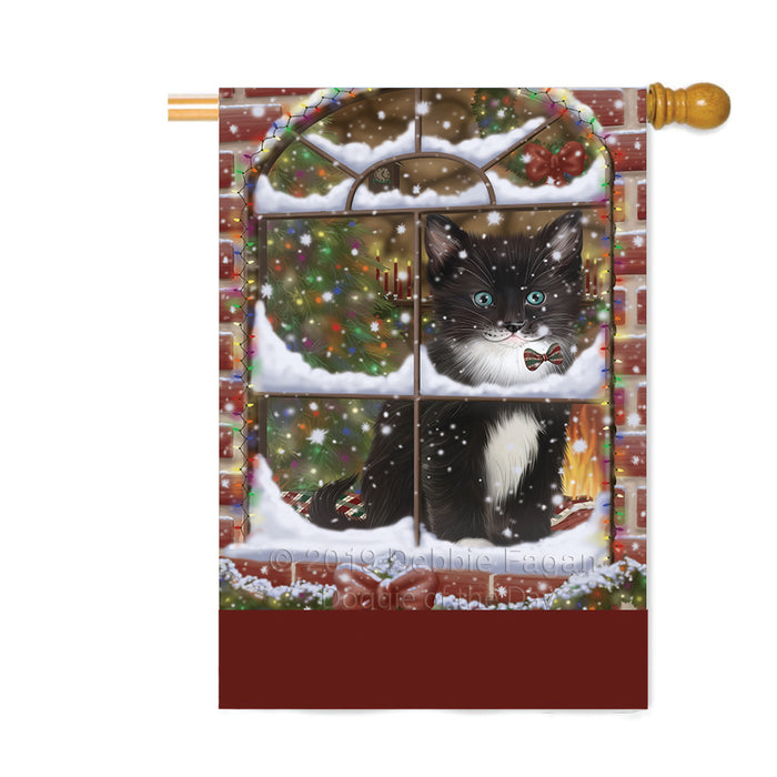 Personalized Please Come Home For Christmas Tuxedo Cat Sitting In Window Custom House Flag FLG-DOTD-A60267