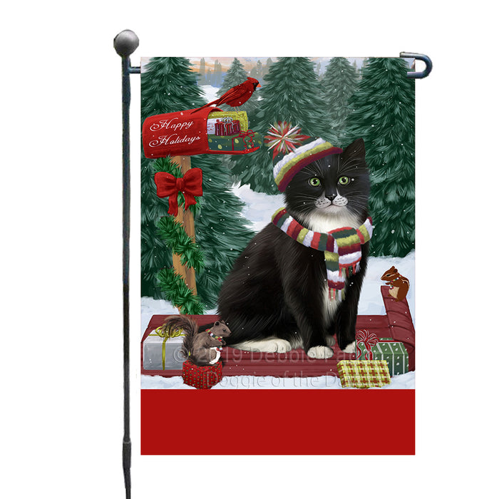 Personalized Merry Christmas Woodland Sled  Tuxedo Cat Custom Garden Flags GFLG-DOTD-A61717