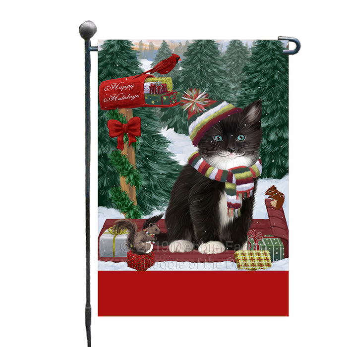 Personalized Merry Christmas Woodland Sled  Tuxedo Cat Custom Garden Flags GFLG-DOTD-A61718