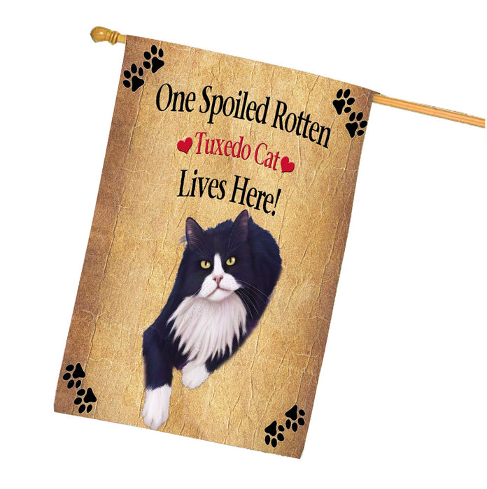 Spoiled Rotten Tuxedo Cat House Flag Outdoor Decorative Double Sided Pet Portrait Weather Resistant Premium Quality Animal Printed Home Decorative Flags 100% Polyester FLG68571