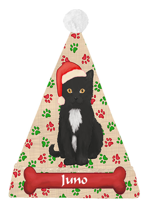 Pet Name Personalized Christmas Paw Print Tuxedo Cats Santa Hat