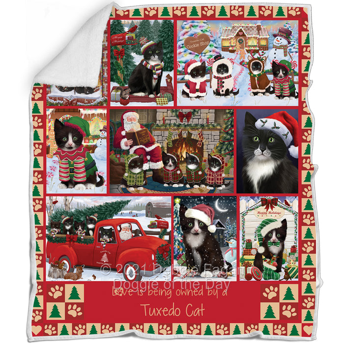 Love is Being Owned Christmas Tuxedo Cats Blanket BLNKT143506