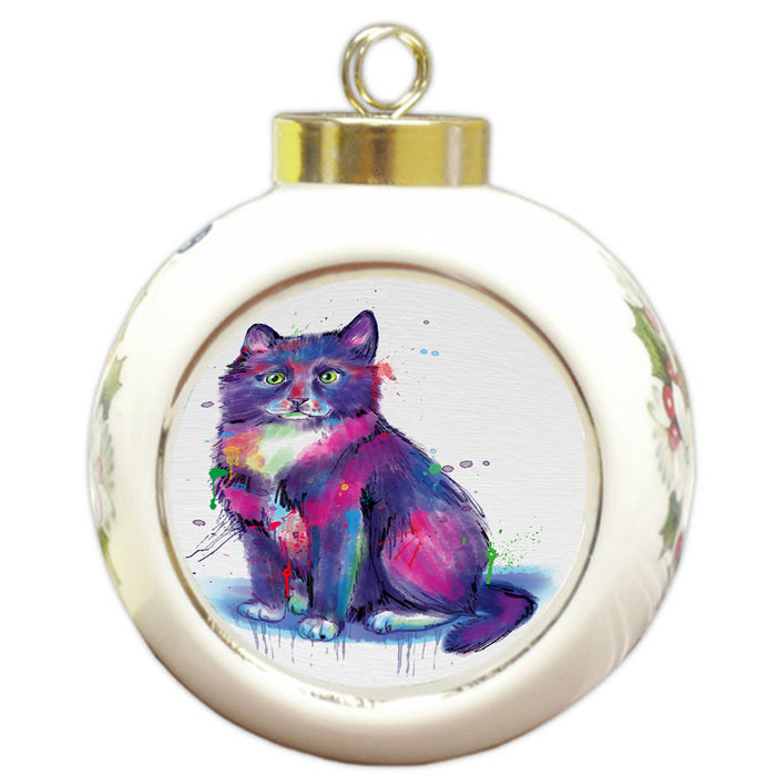 Watercolor Tuxedo Cat Round Ball Christmas Ornament RBPOR58239