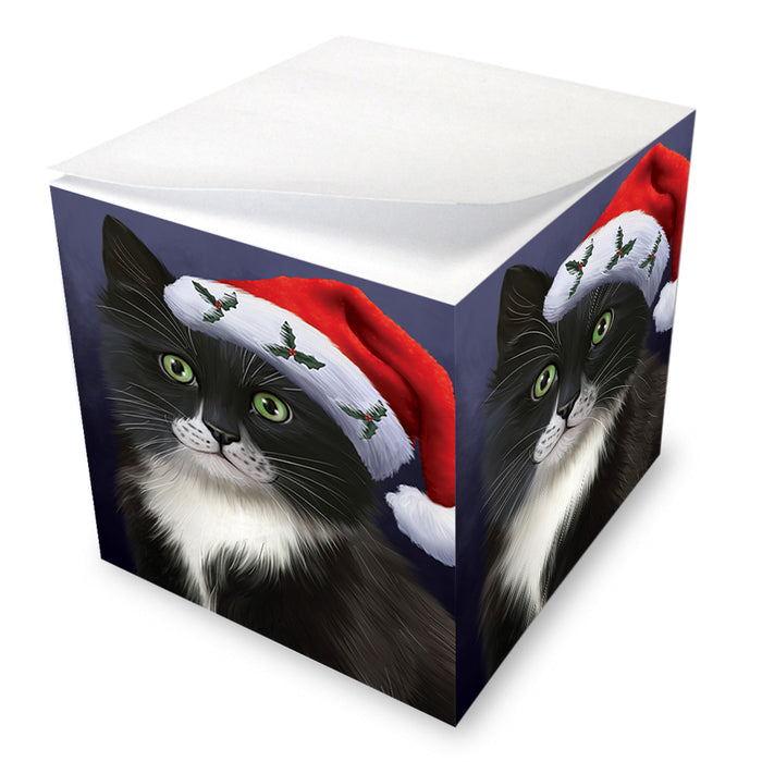 Christmas Holidays Tuxedo Cat Wearing Santa Hat Portrait Head Note Cube NOC55152