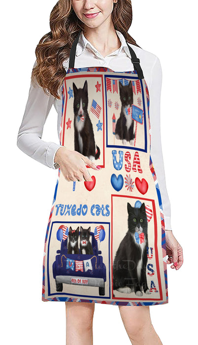 4th of July Independence Day I Love USA Tuxedo Cats Apron - Adjustable Long Neck Bib for Adults - Waterproof Polyester Fabric With 2 Pockets - Chef Apron for Cooking, Dish Washing, Gardening, and Pet Grooming