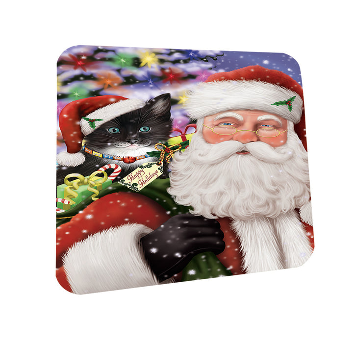 Santa Carrying Tuxedo Cat and Christmas Presents Coasters Set of 4 CST53665