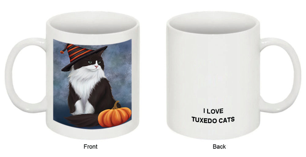 Happy Halloween Tuxedo Cat Wearing Witch Hat with Pumpkin Coffee Mug MUG50230