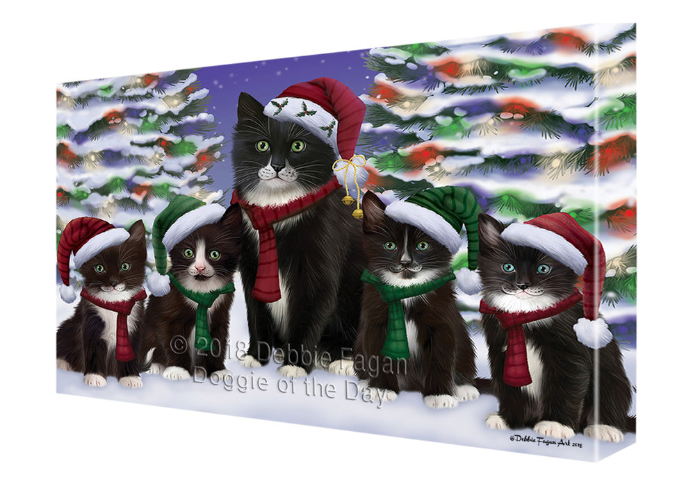 Tuxedo Cats Christmas Family Portrait in Holiday Scenic Background  Canvas Print Wall Art Décor CVS91286