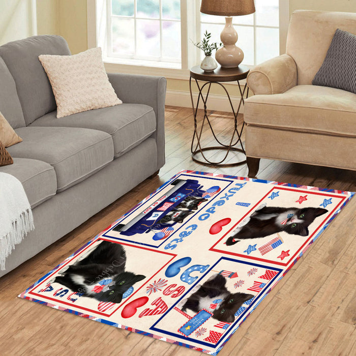4th of July Independence Day I Love USA Tuxedo Cats Area Rug - Ultra Soft Cute Pet Printed Unique Style Floor Living Room Carpet Decorative Rug for Indoor Gift for Pet Lovers