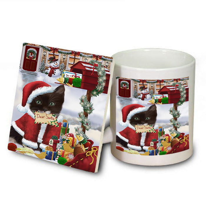 Tuxedo Cat Dear Santa Letter Christmas Holiday Mailbox Mug and Coaster Set MUC53549