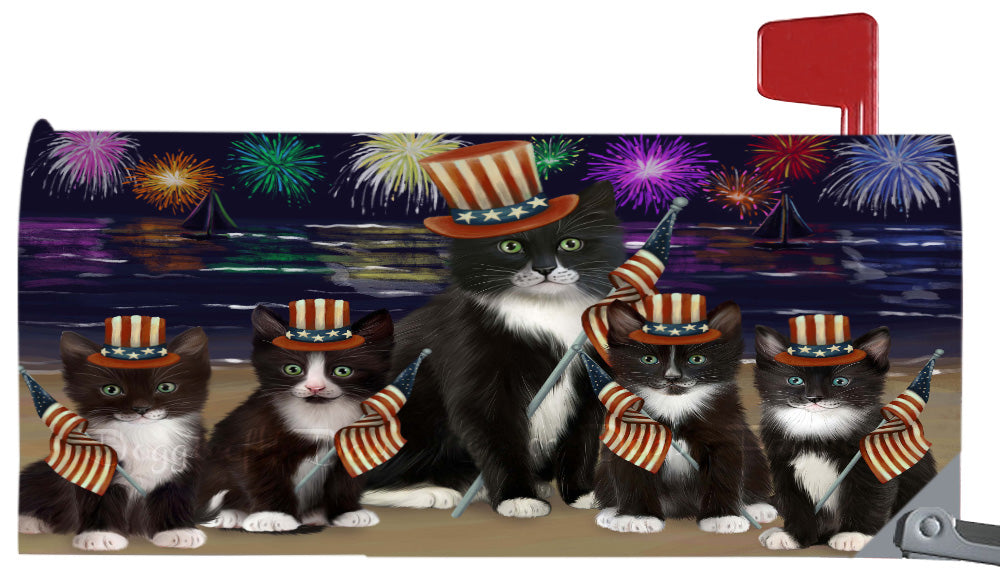 4th of July Independence Day Tuxedo Cats Magnetic Mailbox Cover Both Sides Pet Theme Printed Decorative Letter Box Wrap Case Postbox Thick Magnetic Vinyl Material