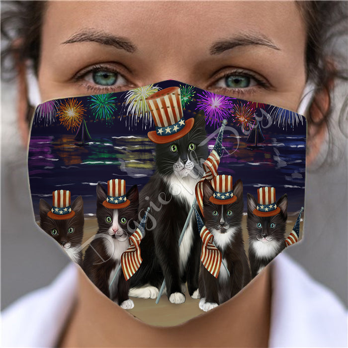 4th of July Independence Day Tuxedo Cats Face Mask FM49451
