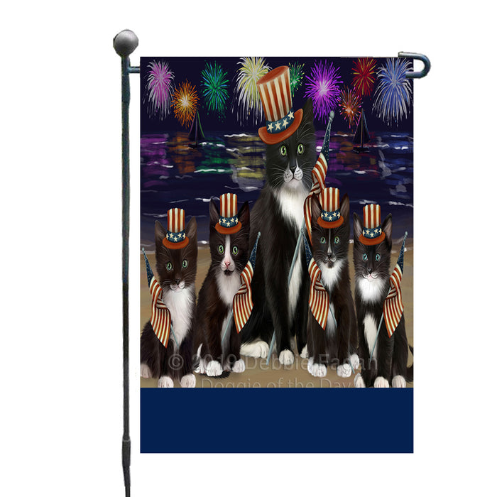 Personalized 4th of July Firework Tuxedo Cats Custom Garden Flags GFLG-DOTD-A58146