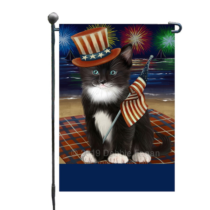 Personalized 4th of July Firework Tuxedo Cat Custom Garden Flags GFLG-DOTD-A58147