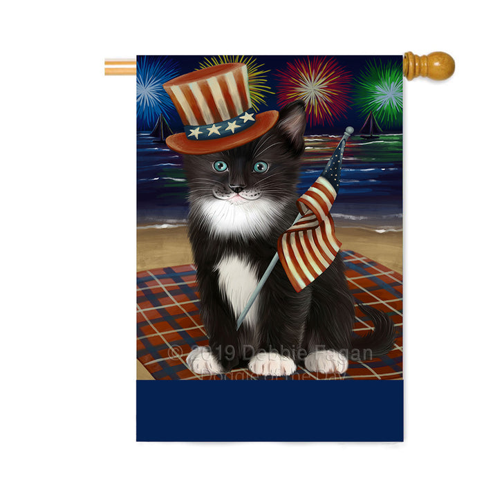 Personalized 4th of July Firework Tuxedo Cat Custom House Flag FLG-DOTD-A58203