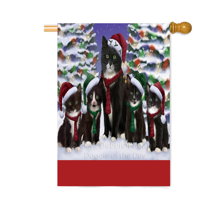 Personalized Christmas Happy Holidays Tuxedo Cats Family Portraits Custom House Flag FLG-DOTD-A59212