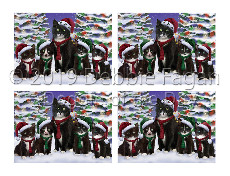 Tuxedo Cats Christmas Family Portrait in Holiday Scenic Background Placemat
