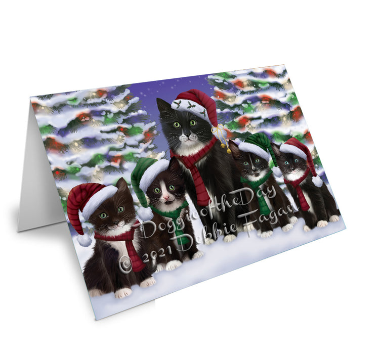 Christmas Family Portrait Tuxedo Cat Handmade Artwork Assorted Pets Greeting Cards and Note Cards with Envelopes for All Occasions and Holiday Seasons