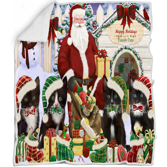 Christmas Dog House Tuxedo Cats Blanket BLNKT89787