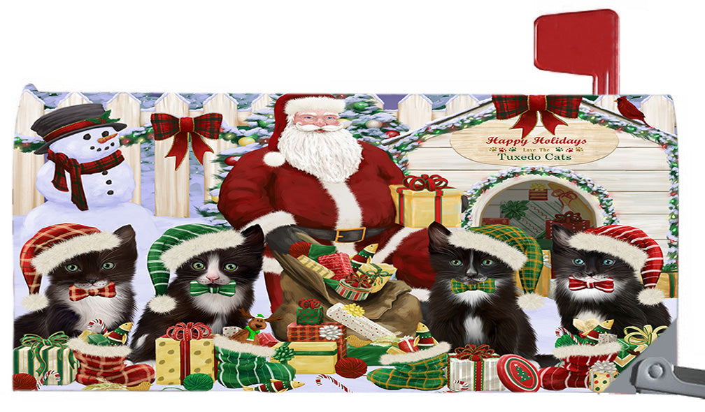 Happy Holidays Christmas Tuxedo Cats House Gathering 6.5 x 19 Inches Magnetic Mailbox Cover Post Box Cover Wraps Garden Yard Décor MBC48853