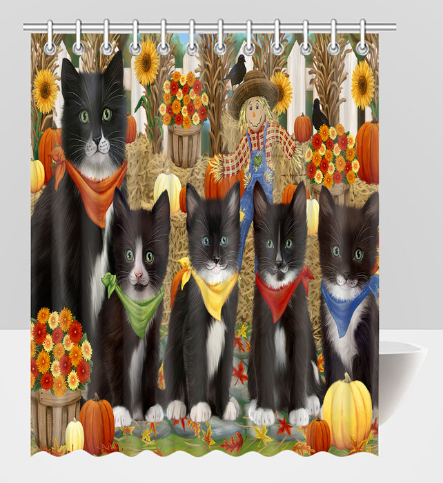 Fall Festive Harvest Time Gathering Tuxedo Cats Shower Curtain