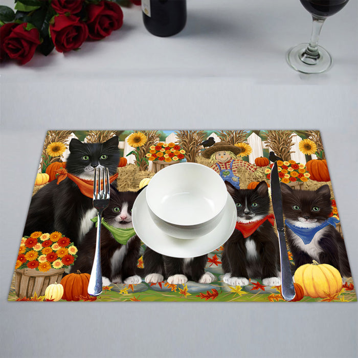 Fall Festive Harvest Time Gathering Tuxedo Cats Placemat