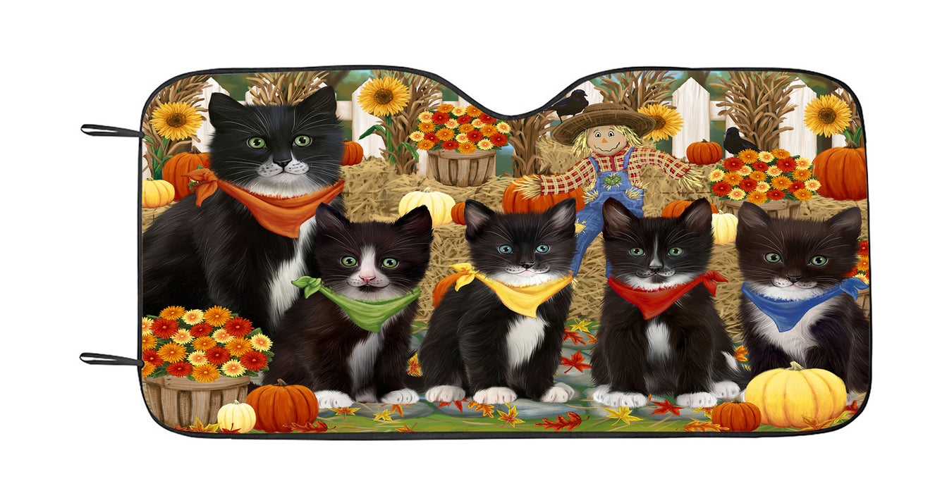 Fall Festive Harvest Time Gathering Tuxedo Cats Car Sun Shade