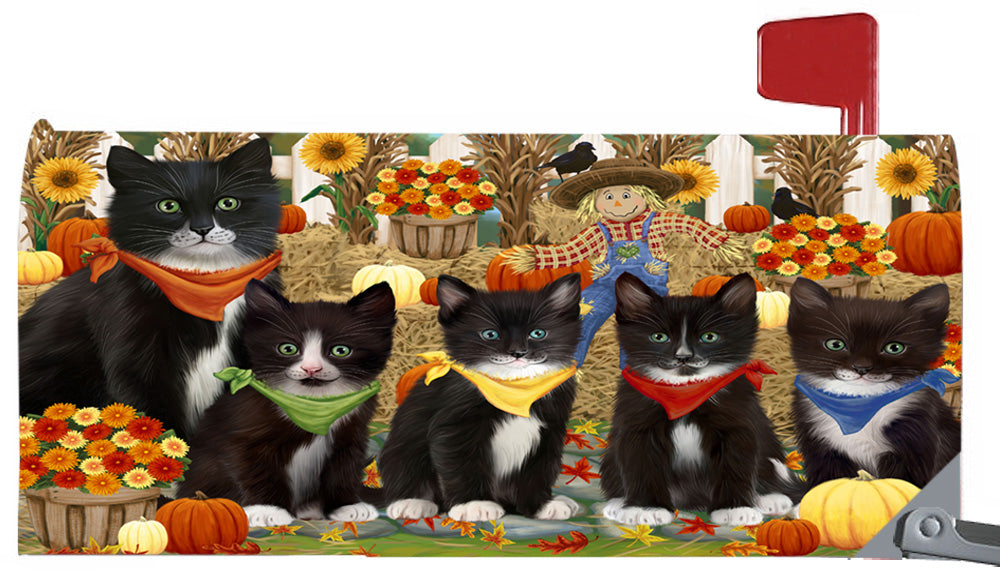 Fall Festive Harvest Time Gathering Tuxedo Cats 6.5 x 19 Inches Magnetic Mailbox Cover Post Box Cover Wraps Garden Yard Décor MBC49123