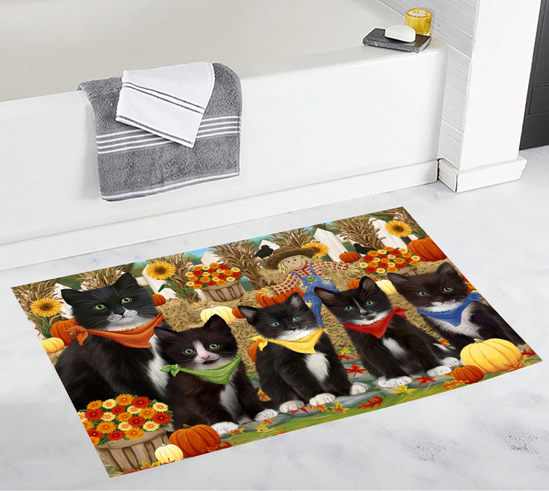 Fall Festive Harvest Time Gathering Tuxedo Cats Bath Mat