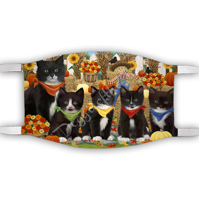 Fall Festive Harvest Time Gathering  Tuxedo Cats Face Mask FM48580