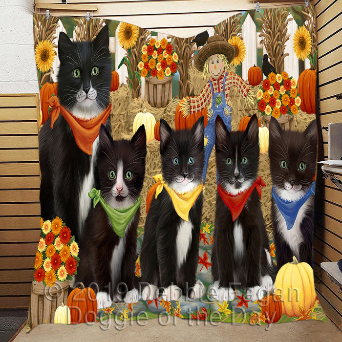 Fall Festive Harvest Time Gathering Tuxedo Cats Quilt