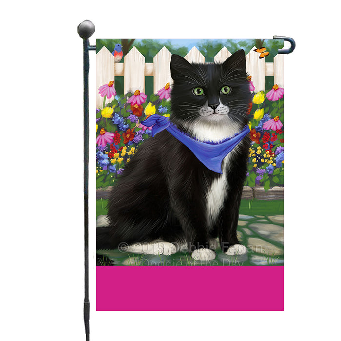 Personalized Spring Floral Tuxedo Cat Custom Garden Flags GFLG-DOTD-A63029