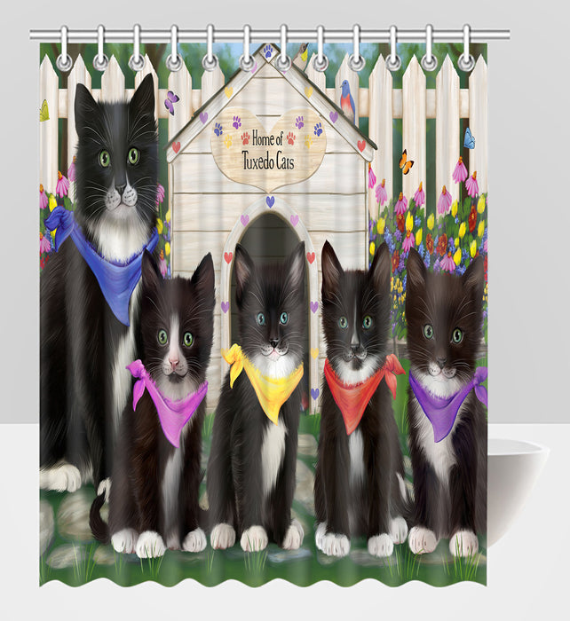 Spring Dog House Tuxedo Cats Shower Curtain
