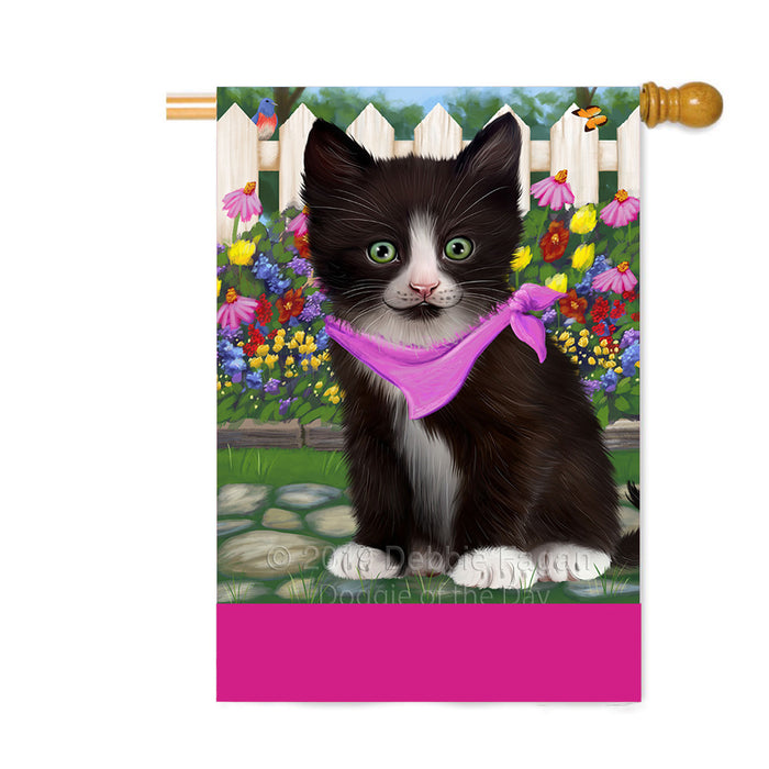 Personalized Spring Floral Tuxedo Cat Custom House Flag FLG-DOTD-A63087