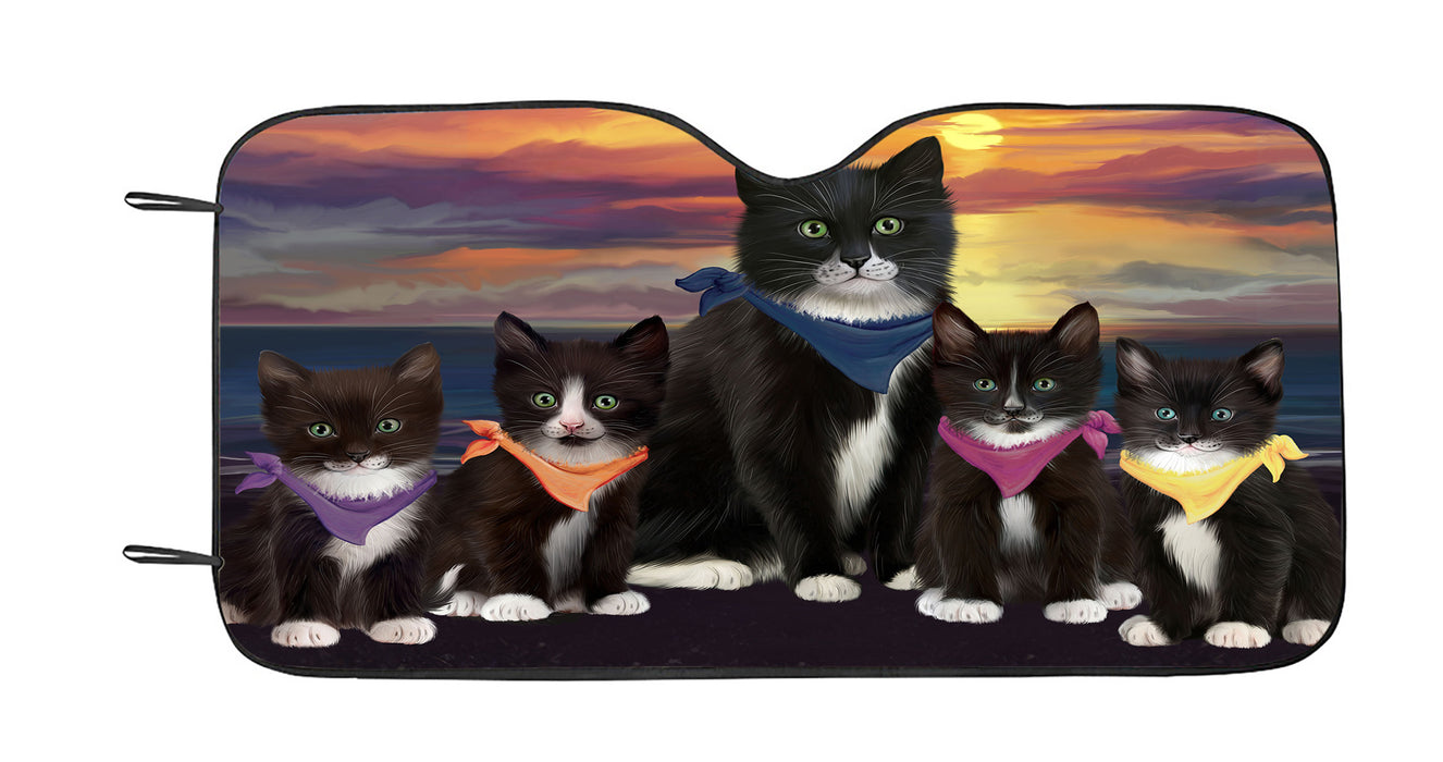 Family Sunset Portrait Tuxedo Cats Car Sun Shade