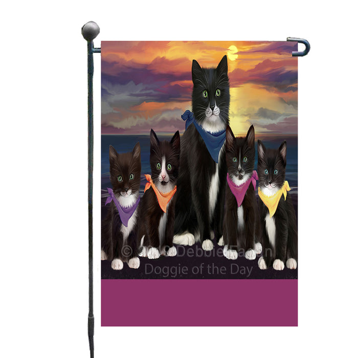 Personalized Family Sunset Portrait Tuxedo Cats Custom Garden Flags GFLG-DOTD-A60639