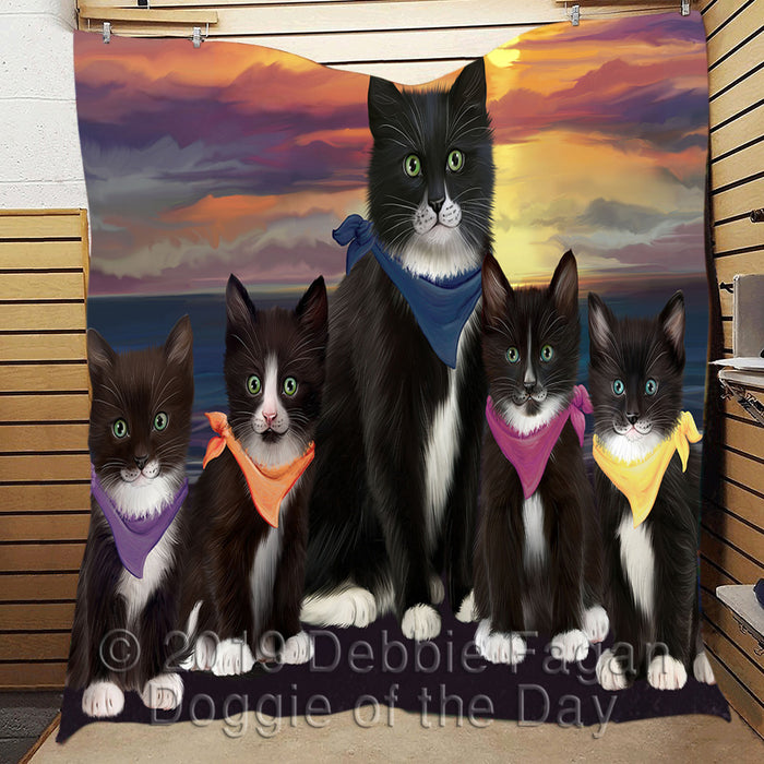 Family Sunset Portrait Tuxedo Cats Quilt