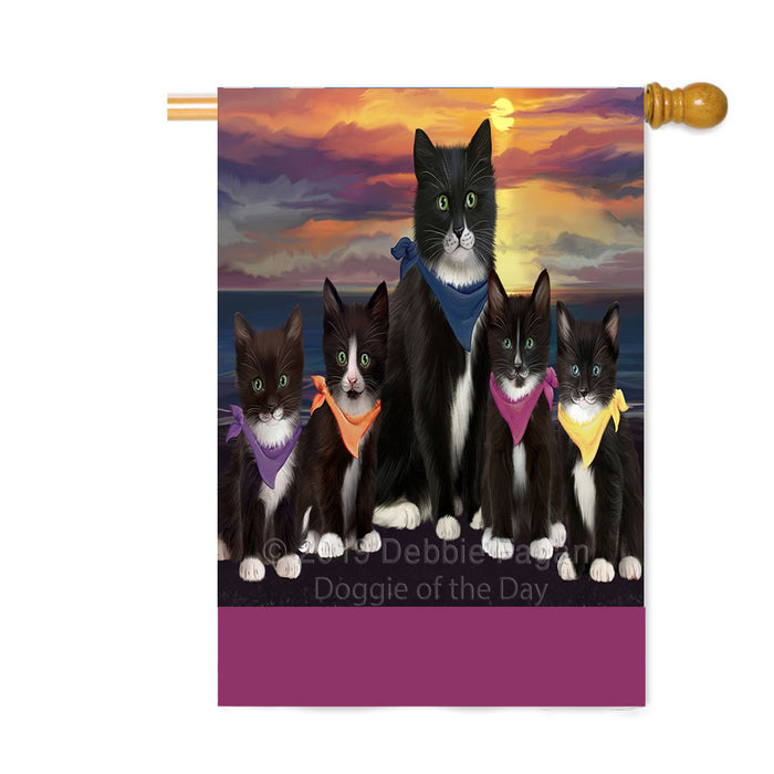 Personalized Family Sunset Portrait Tuxedo Cats Custom House Flag FLG-DOTD-A60695