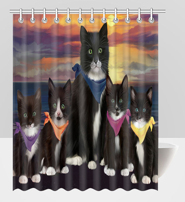 Family Sunset Portrait Tuxedo Cats Shower Curtain