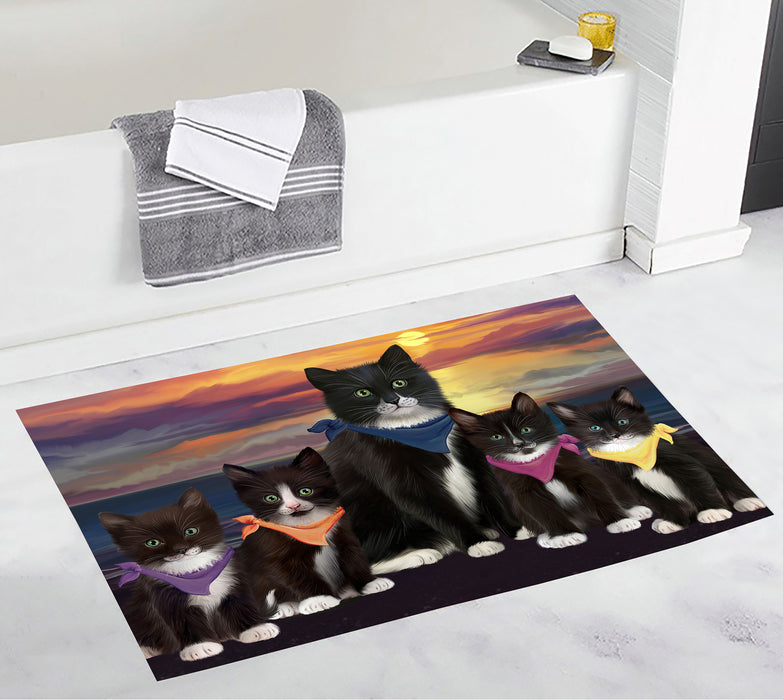 Family Sunset Portrait Tuxedo Cats Bath Mat
