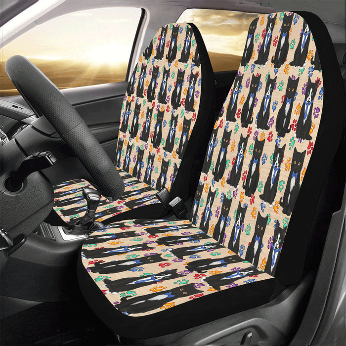 Rainbow Paw Print Tuxedo Cats Blue Car Seat Covers (Set of 2)