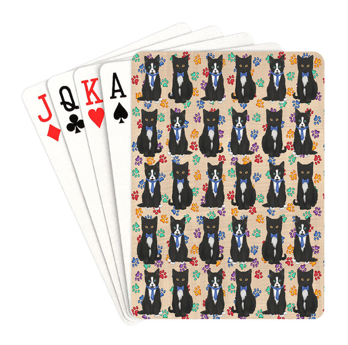 Rainbow Paw Print Tuxedo Cats Blue Playing Card Decks
