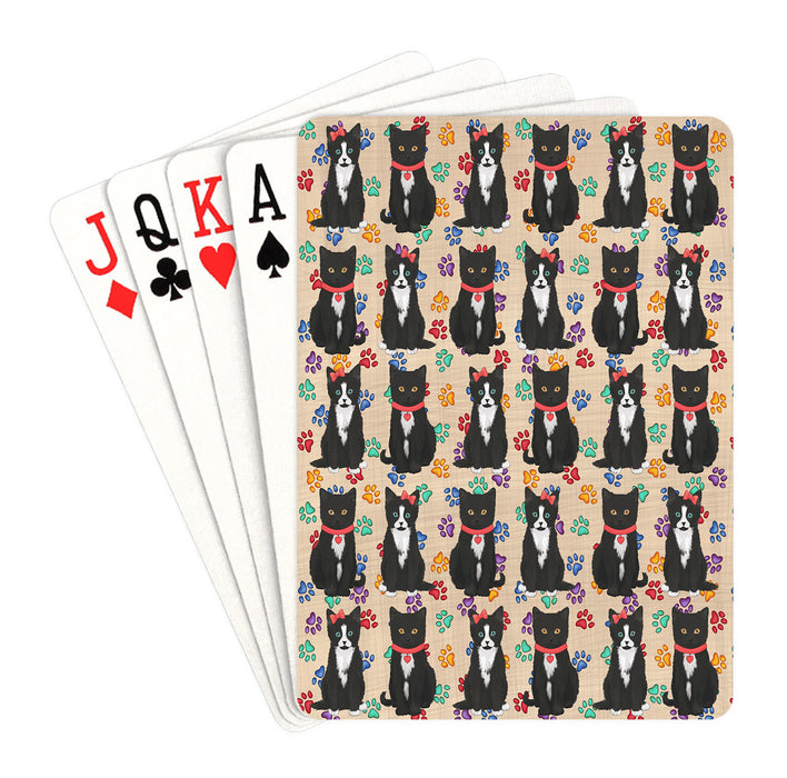 Rainbow Paw Print Tuxedo Cats Red Playing Card Decks