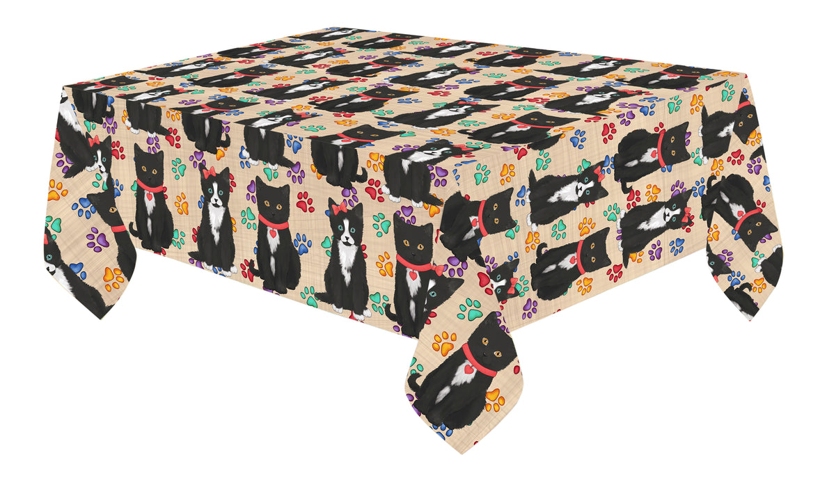 Rainbow Paw Print Tuxedo Cats Red Cotton Linen Tablecloth