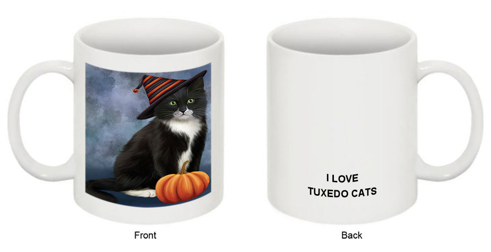 Happy Halloween Tuxedo Cat Wearing Witch Hat with Pumpkin Coffee Mug MUG50146