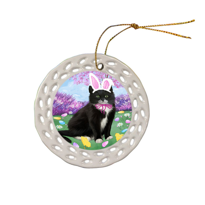 Easter Holiday Tuxedo Cat Ceramic Doily Ornament DPOR57349