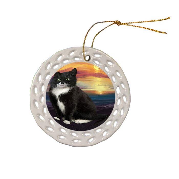 Tuxedo Cat Ceramic Doily Ornament DPOR51786