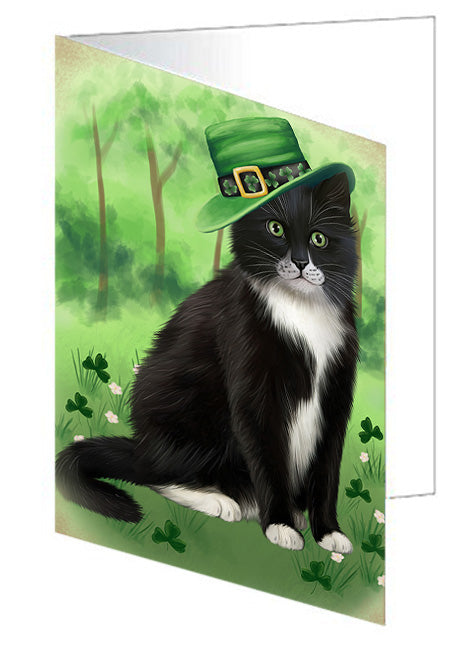 St. Patricks Day Irish Portrait Tuxedo Cat Handmade Artwork Assorted Pets Greeting Cards and Note Cards with Envelopes for All Occasions and Holiday Seasons GCD76670