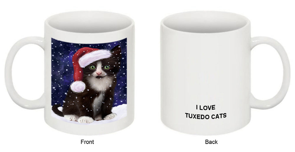 Let it Snow Christmas Holiday Tuxedo Cat Wearing Santa Hat Coffee Mug MUG49727