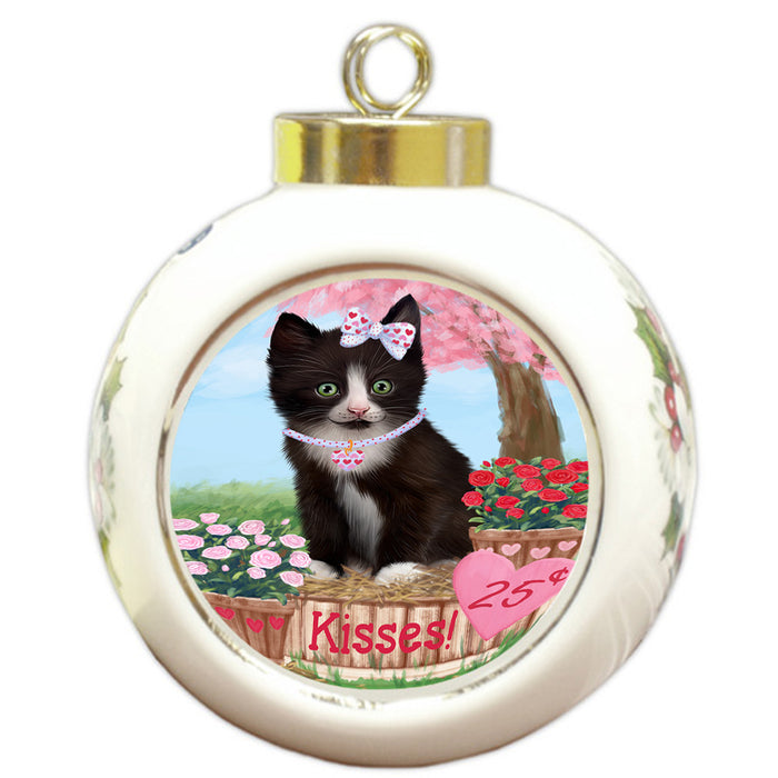 Rosie 25 Cent Kisses Tuxedo Cat Round Ball Christmas Ornament RBPOR56609